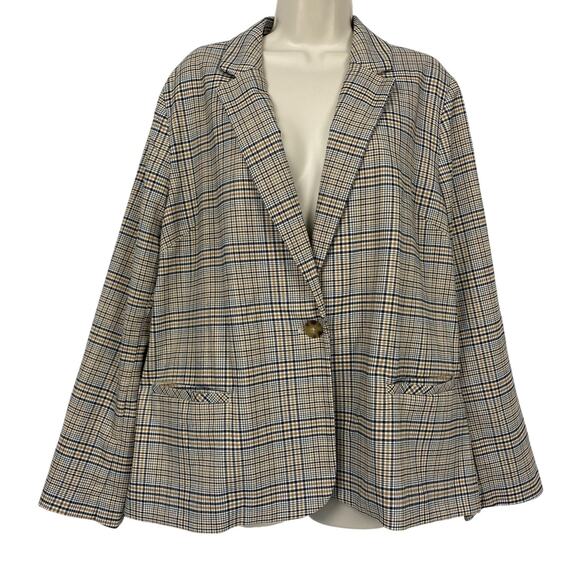 J. Jill Jackets & Blazers - J Jill Blazer Womens Large Beige Plaid Relaxed Academia Fall Neutral Corpcore